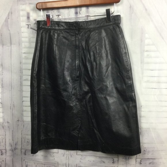 Vintage Black Leather Midi Skirt 11/12 - Picture 4 of 6